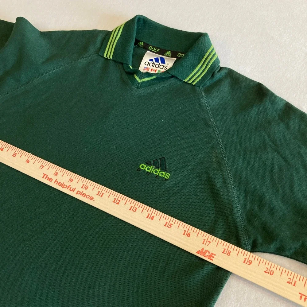 NEW Adidas Golf Youth Medium V-Polo Shirt Green Chlorophyll Ivy Cotton Pique NWT